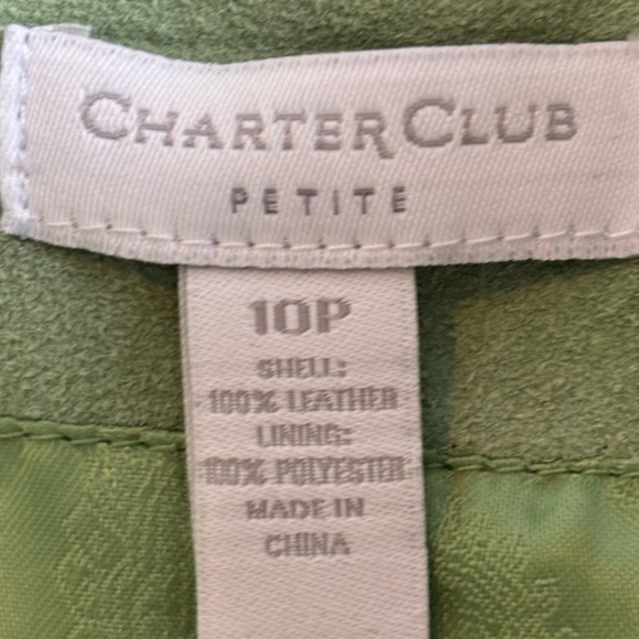 Charter Club Green Leather Button Down Jacket - Picture 3 of 4